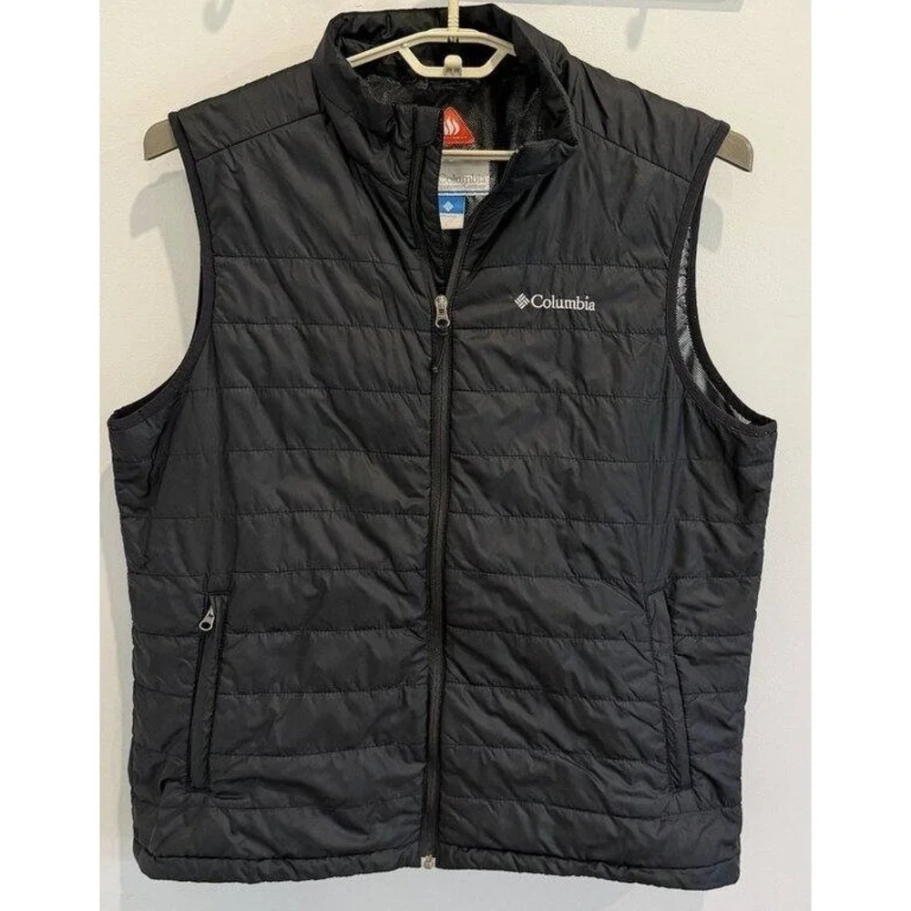 Columbia Mens Omni Heat Black Full Zip Vest Thermal Silver Lined Size Large